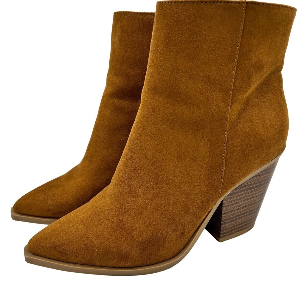 Bamboo Upstream Tan Suede Ankle Boots With Block Heel Western Size 10 Zippers